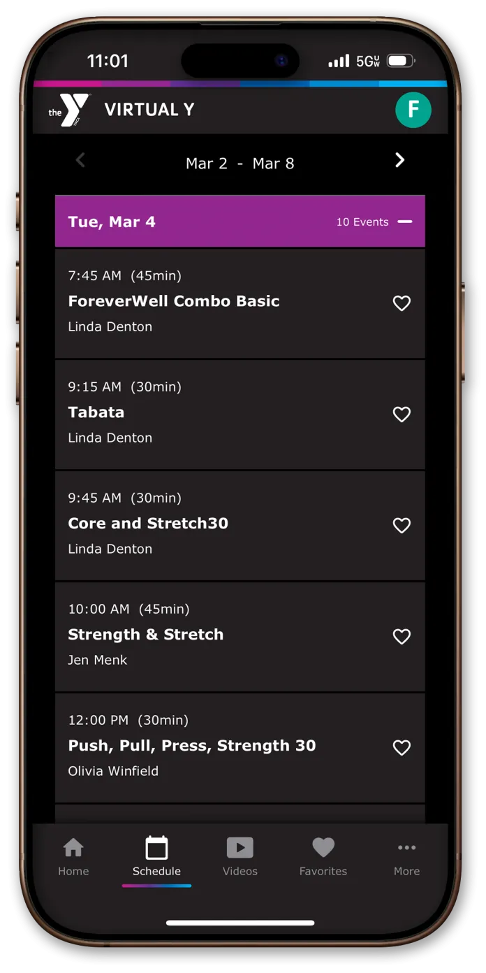 Schedule screen